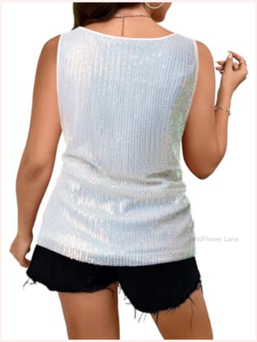 Plus Size Sequin Tank Top Sleeveless Square Neck Sparkly Club Party Shirt - Picture 4 of 5